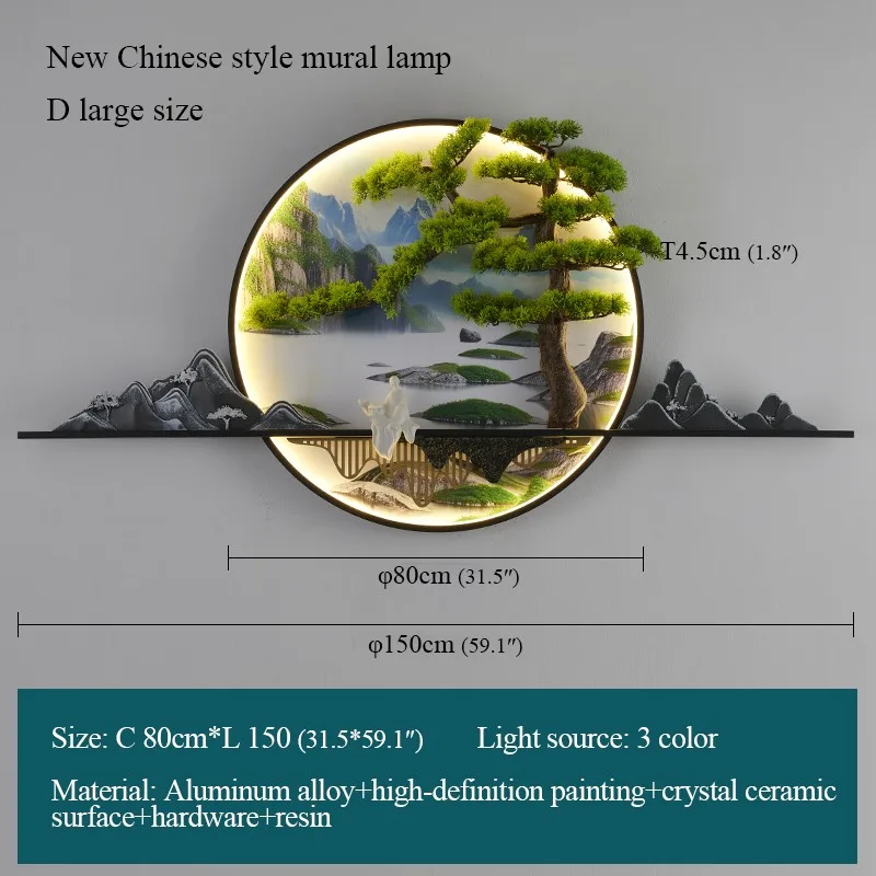 モダンな壁掛け絵画ランプ LED 室内用 中国風緑の風景 クリエイティブ