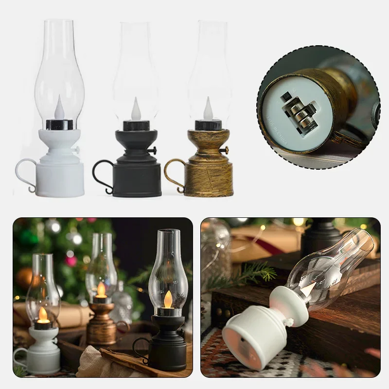 Electronic Retro kerosene lamp Decorative Oil Lantern Desktop LED Vintage Creative Flameless Candlelight Atmosphere Night Light