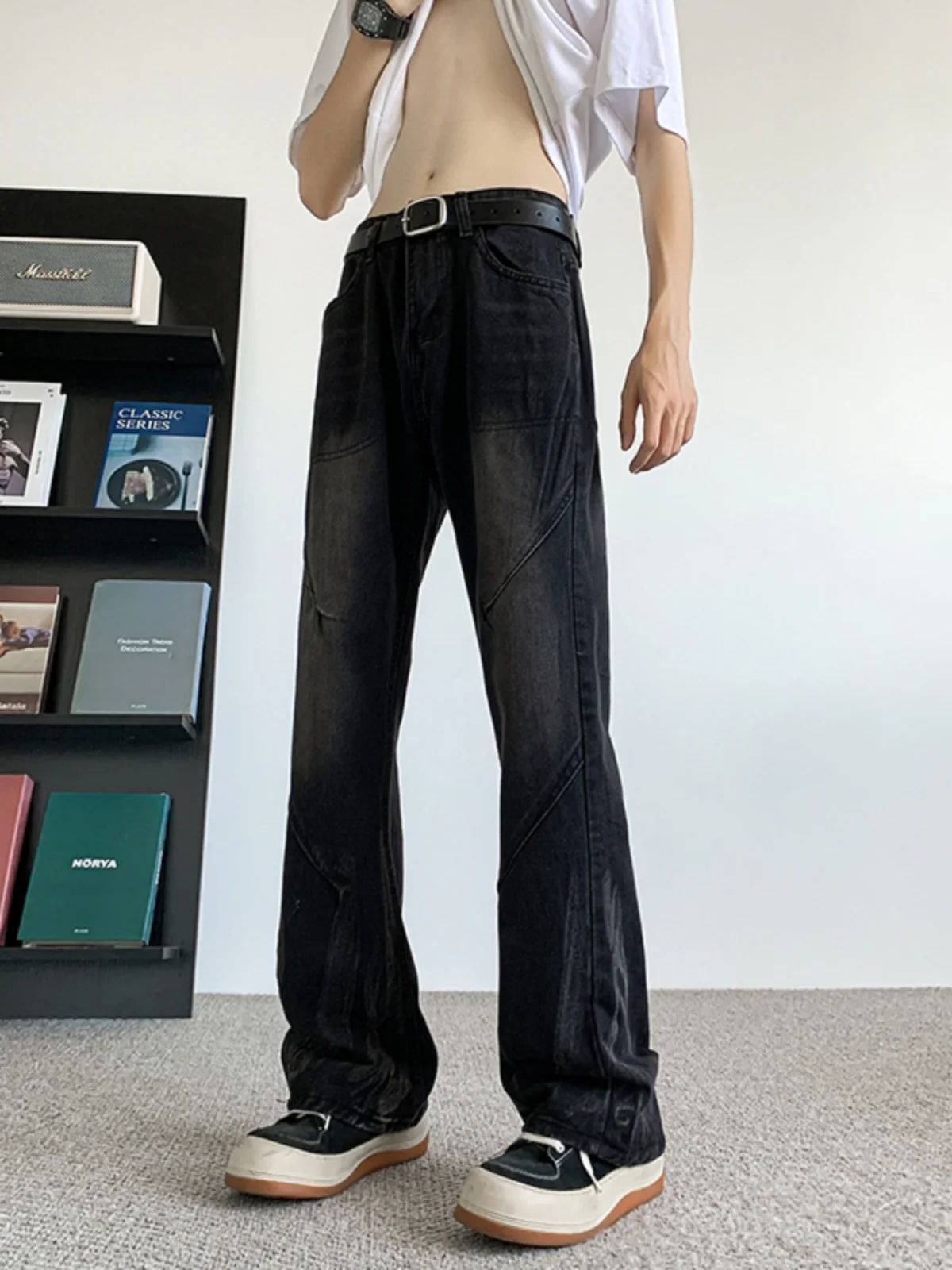 

Мужские джинсы Bla: универсальные, весенне-осенние, в американском стиле, свободные, модные, слегка расклешенные, длинные брюки