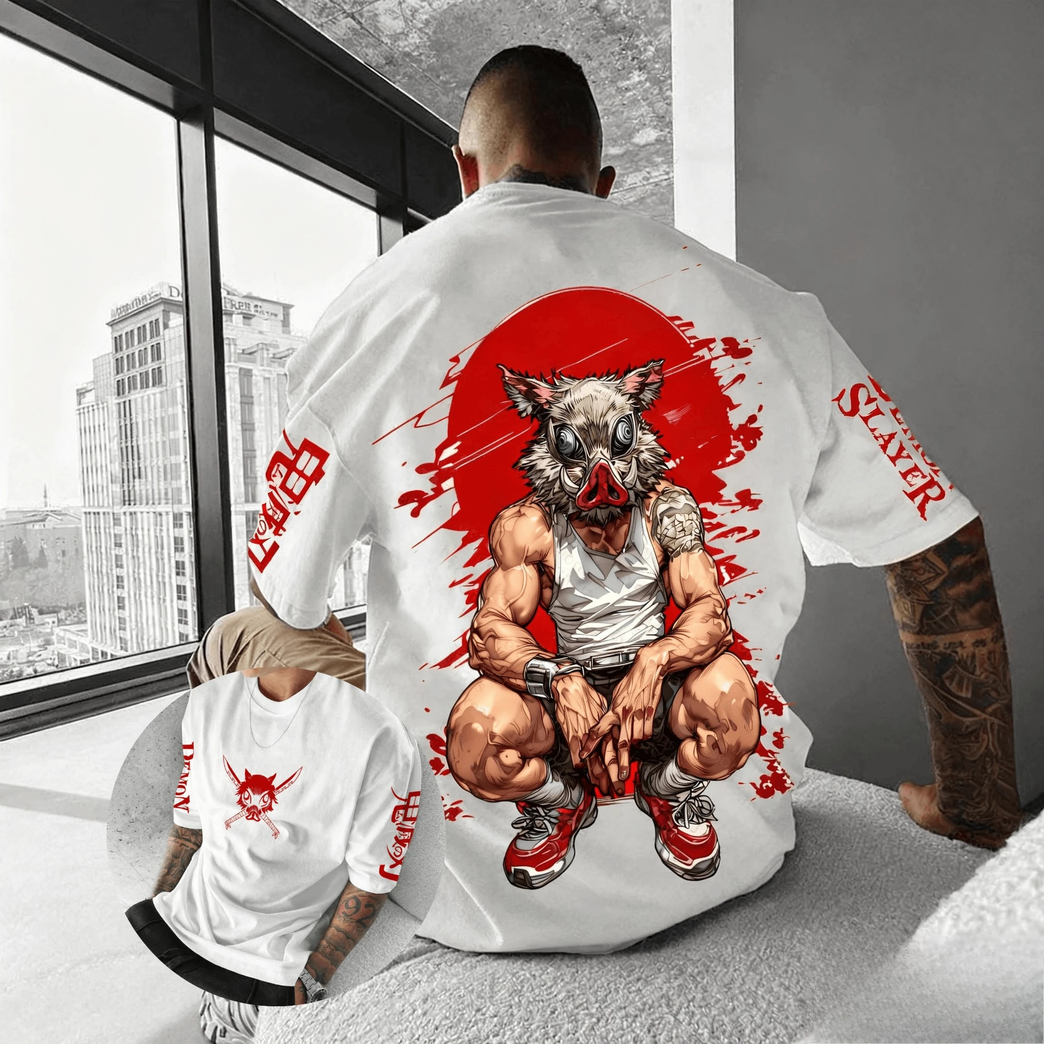 Demon Slayer Anime Inosuke Printed Cotton T-shirt 2026 New Cotton Unisex Summer New Street Hip Hop Casual Loose Y2K