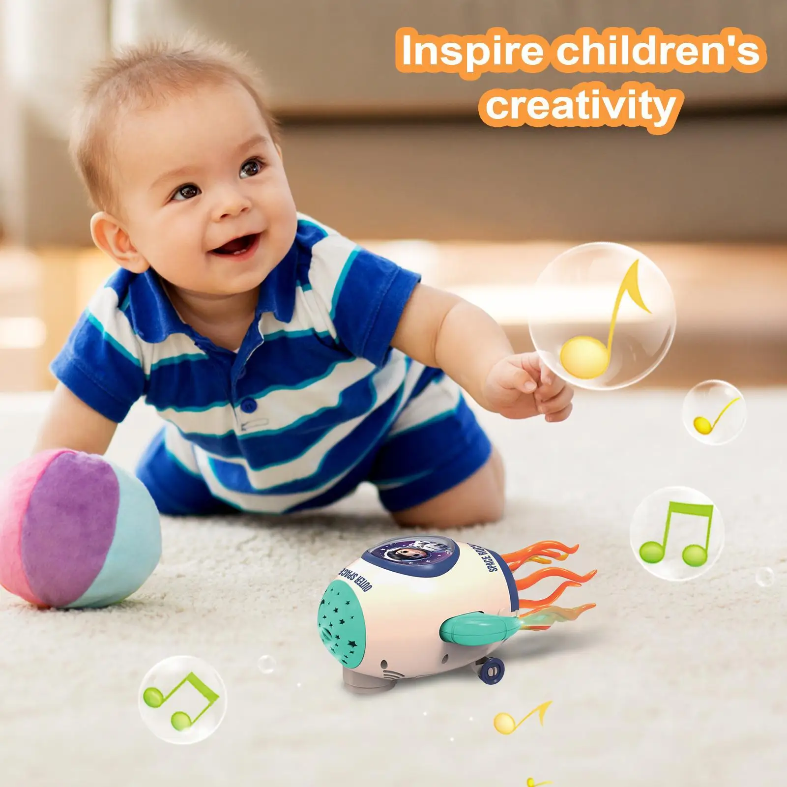 Brinquedo rastejante cantando dança foguete brinquedos iluminado projetor música boneca para festival interior férias casa mesa evento festa família