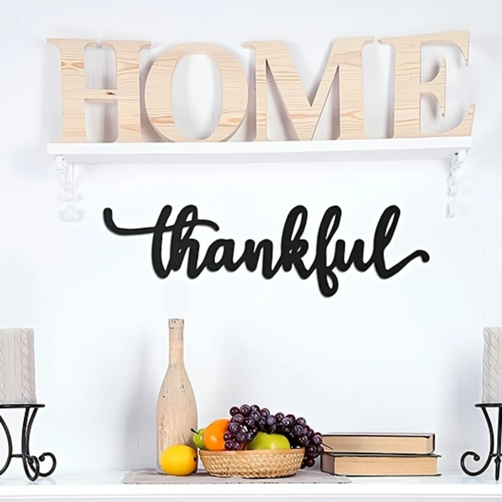 

1pc Rustic Thankful Metal Wall Decor - Black Cutout Sign for Home, Room, and Wedding Decor，Wall decor metal wall hanging Crafts