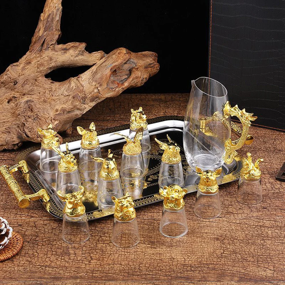 

Luxurious Retro Zodiac Crystal Glass Liquor Set Home Use White Wine Cup Family Kit 12 Pieces Hard Liquor Glasses Wine Glass Set