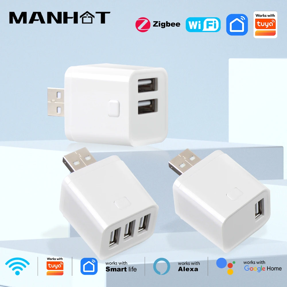 MANHOT Smart USB Micro Adapter WiFi/Zigbee 5V WiFi Mini USB 1/2/3 Power Adapter Timing Control Works With Tuya Alexa Google Home