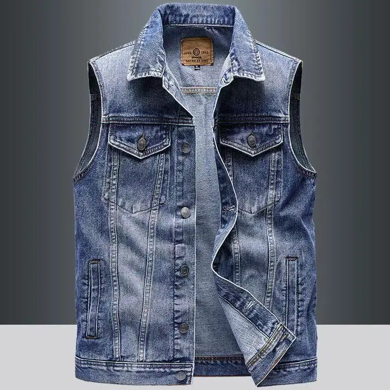 Spring Autumn Denim Vest Men's Vest Korean Handsome Youth Multi-pocket Lapel Tooling Denim Vest Men Clothing Sleeveless Jacket