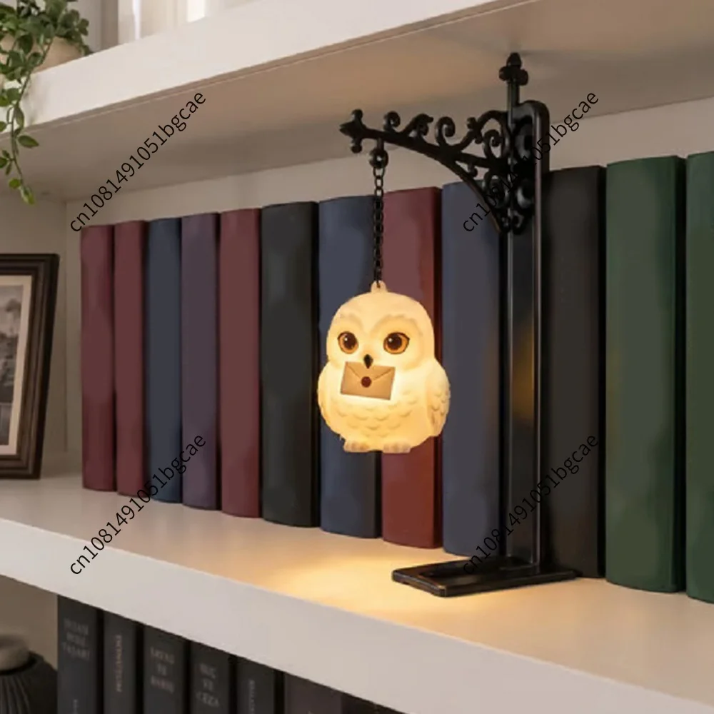 Bookend Shelf Lamp Glowing Owl Iron Metal Book Organizer Vintage Antique Decor for Home Library Reading Room Office Study