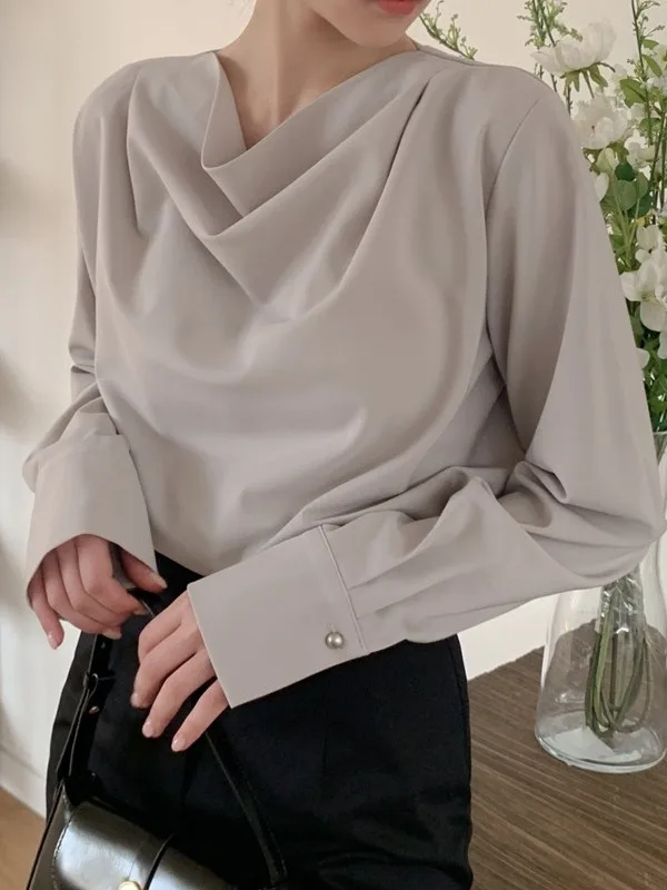 

Ele Long Sve женский Irt нерегулярный дизайн шикарный модный корейский свободный крой цвет осень новое поступление