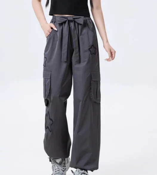 Dolce moda fresca dolce fiocco bello versatile pantaloni per il tempo libero donna autunno pantaloni larghi ricamati tridimensionali larghi