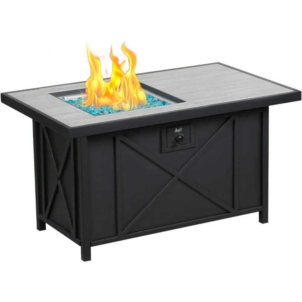 

42 inch 50,000 BTU Rectangular Propane Gas Fire Pit Table with Fire Glass and Table Lid, Fire Pits Outdoor for Garden, Patio, B
