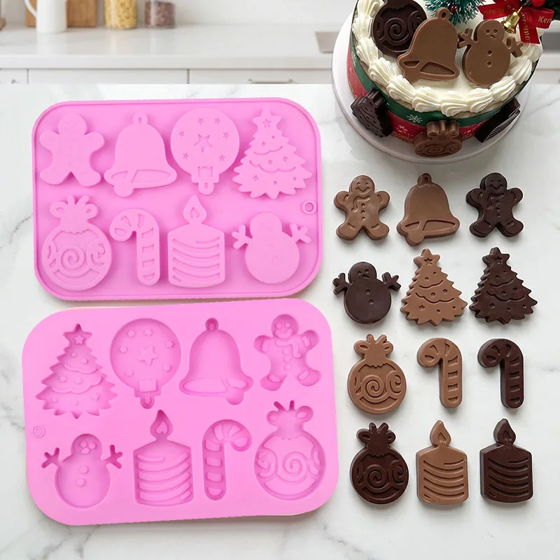 Christmas Silicone Cookie Mold Xmas Tree Gingerbread Man Bell Snowman Chocolate Gummy Candy Butter Wax Melt Kitchen Baking Tools