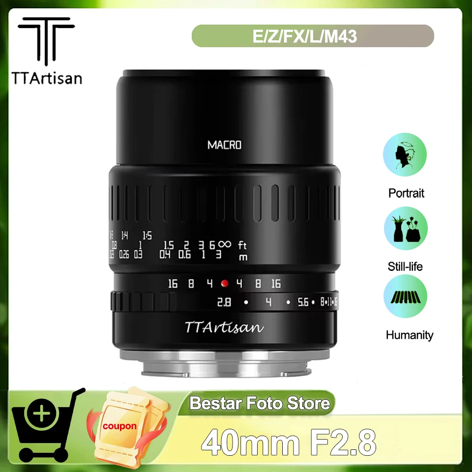 TTArtisan APS-C 40mm F2.8 Macro Fixed Focal Length Camera Photography Lens for Sony E Fuji X Nikon Z L M43 Canon RF M Mount