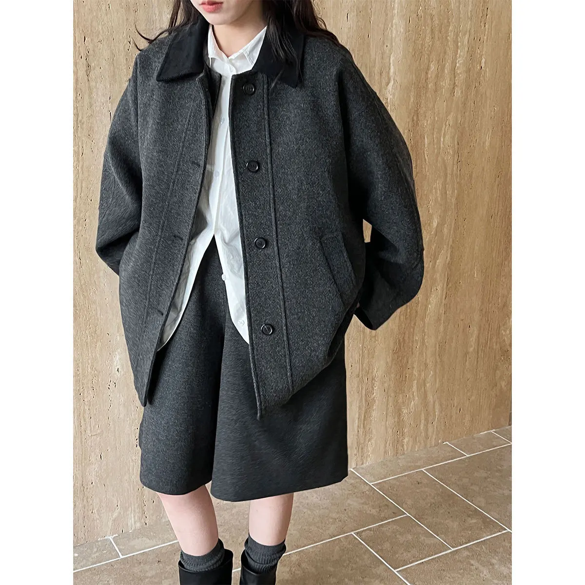 LIMO 2025 Autumn Winter Vintage Color Block Wool Blend Coat Women's Fashion Outdoor Travel Warm Trench Coat