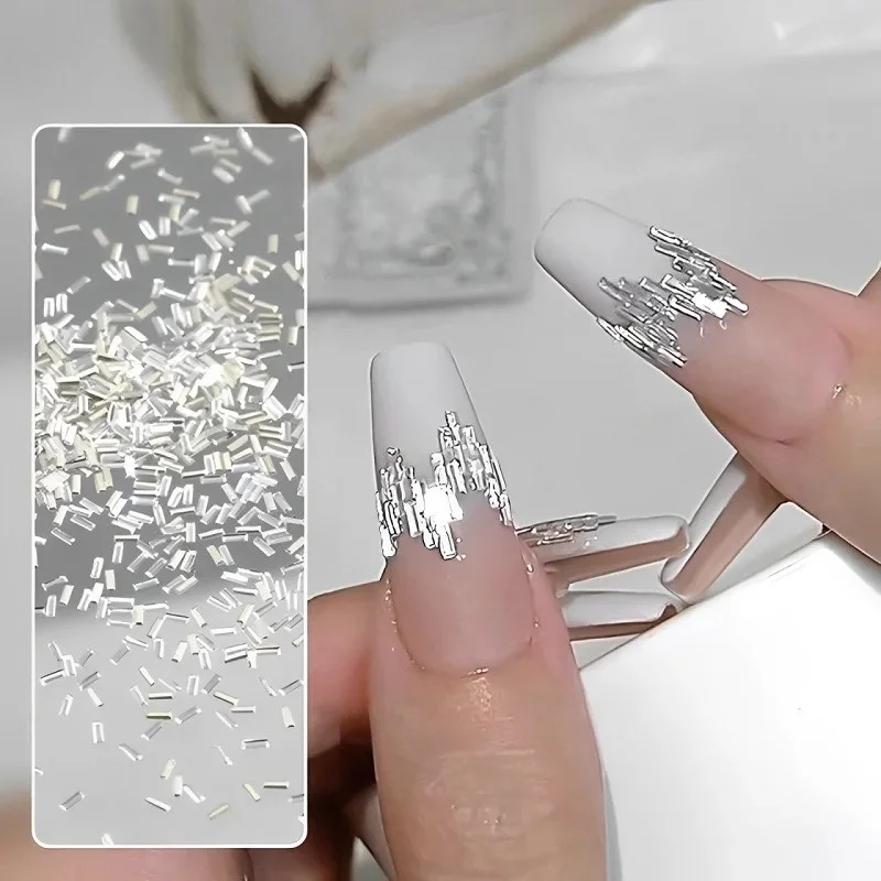 100Pcs Nail Reflective Rhinestones Silver Thin Strip Bar Crystal Nail Art Strips Line Decoration Nail Tips Manicure Ornaments