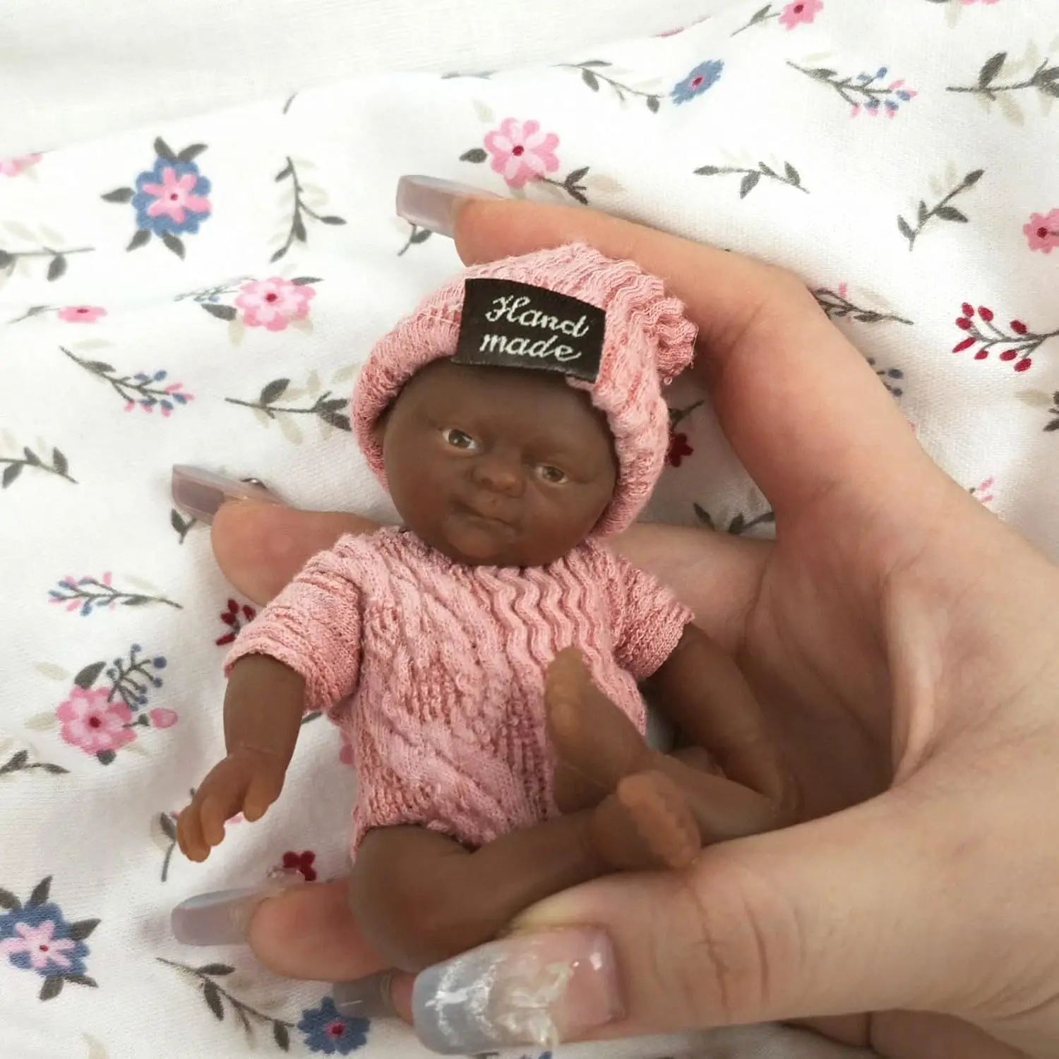 4.5 Inch Mini  Reborn Baby Doll Black Girl Lena Realistic Silicone Full Body with Feeding Accessories