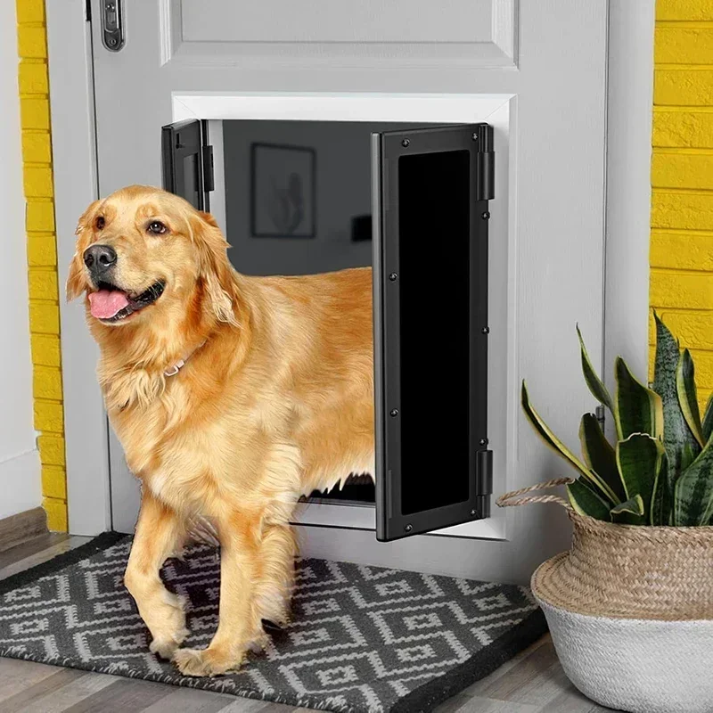 Heavy-duty aluminum alloy pet double door opening, big dog free two-way entry and exit