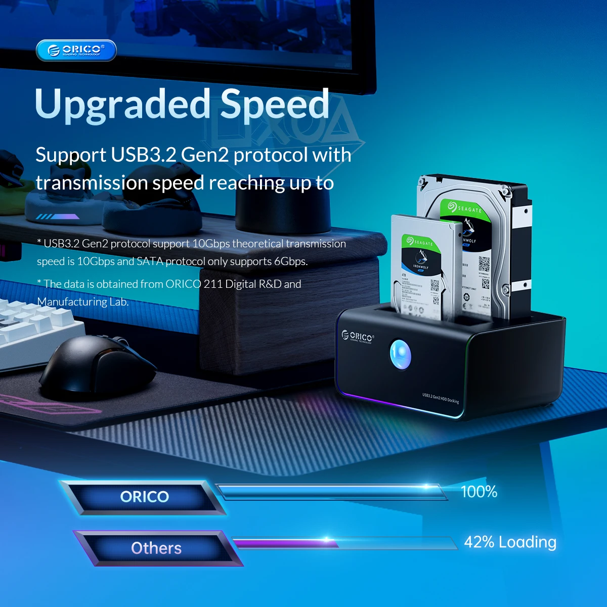 ORICO RGB HDD Docking Station Type-C 10Gbps Adapter for 2.5\