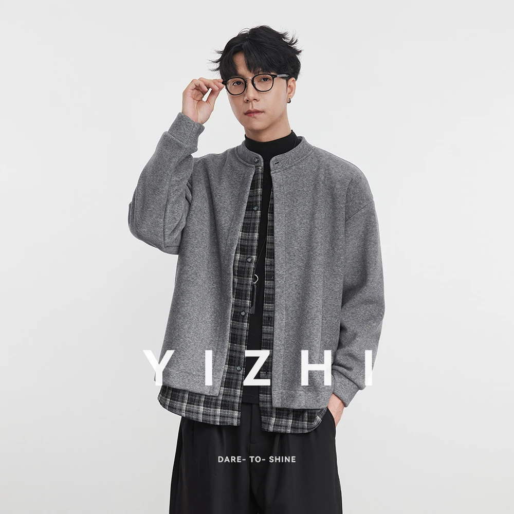 

Men's Fashion Two-Piece Look Patchwork Plaid Fleece-Lined Knitwear 2025 Winter Crew Neck Button Cardigan Long-Sleeve Top Jacket