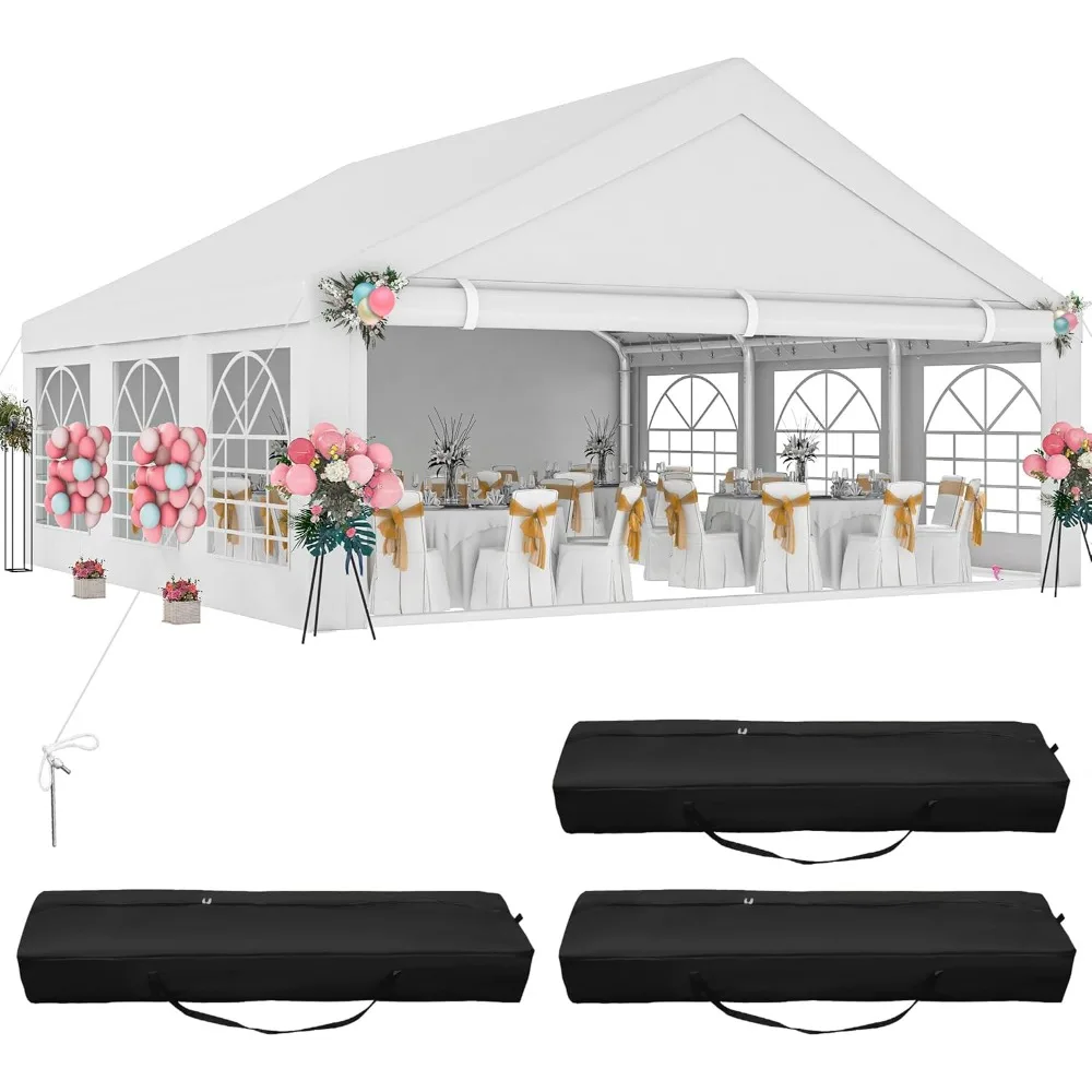 

20x20 ft Outdoor Heavy Duty Party Tent Wedding Event Roof, Removable PVC Sidewalls & 3 Storage Bags, Canopy