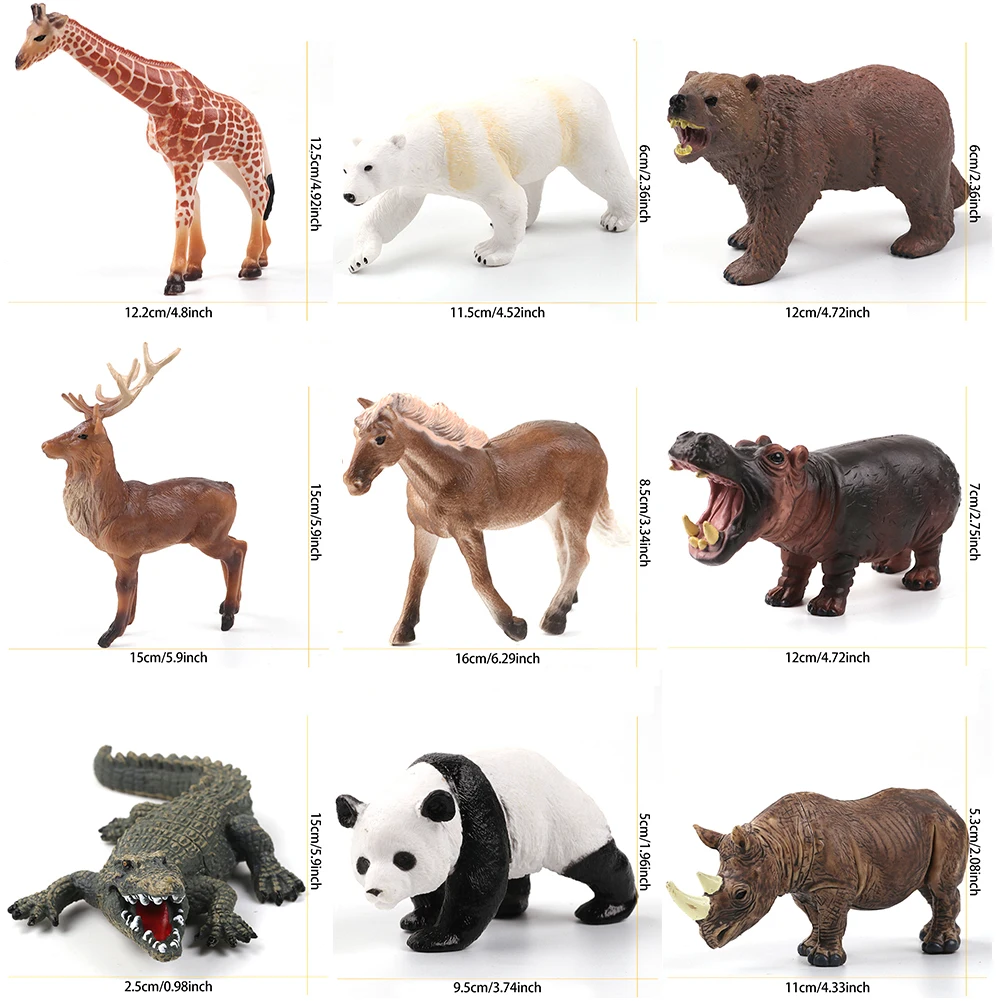 Wild Animal Elephant Lion Graffe Brown Bear Action Figures Simulation Wildlife Sika Deer Hippo Zebra Crocodile Figurines Kid Toy