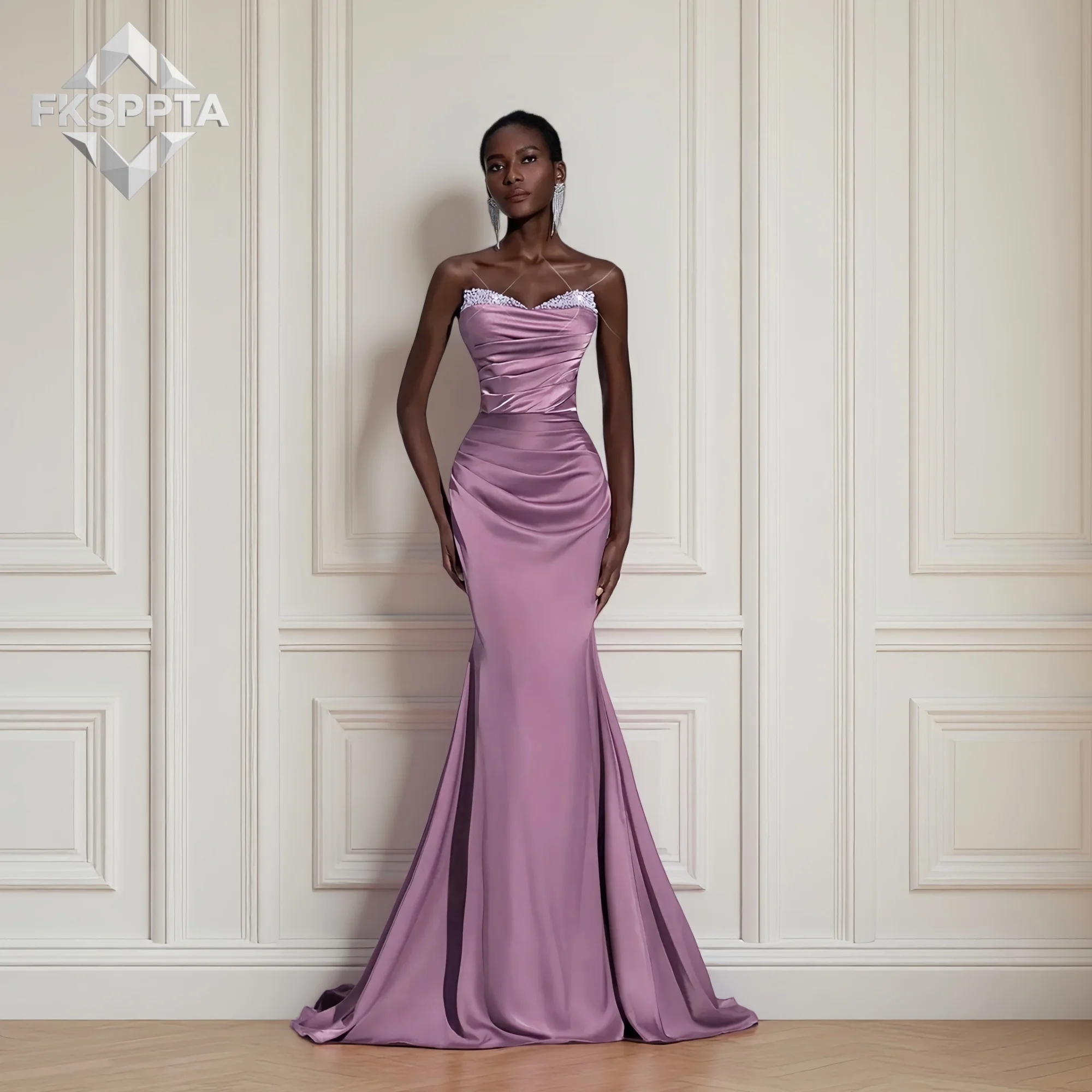 

Вечернее платье Dusty Rose 2026 в африканском стиле с жемчугом, плиссированное, из атласа, без рукавов, фасон «русалка», для чернокожих женщин, оптом