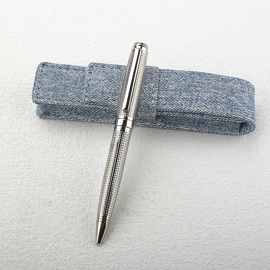 Elegant Silver Grid Engraved Metal Ballpoint Pen Smooth Writing Executive Pen with Clip for Daily & Business Use