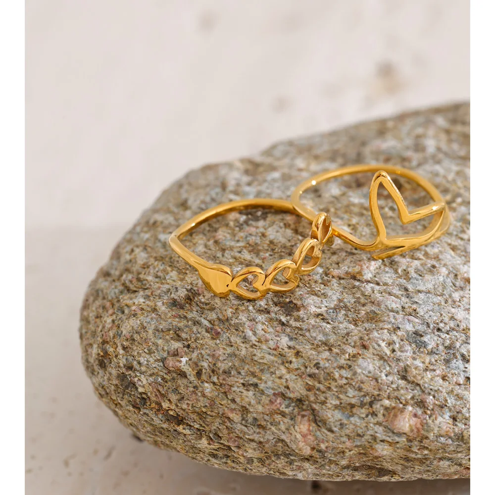 Yhpup Size 678 Minimalist Geometric Stainless Steel Heart Thin Finger Ring for Women Rust Proof Metal Charm Golden Jewelry Gift