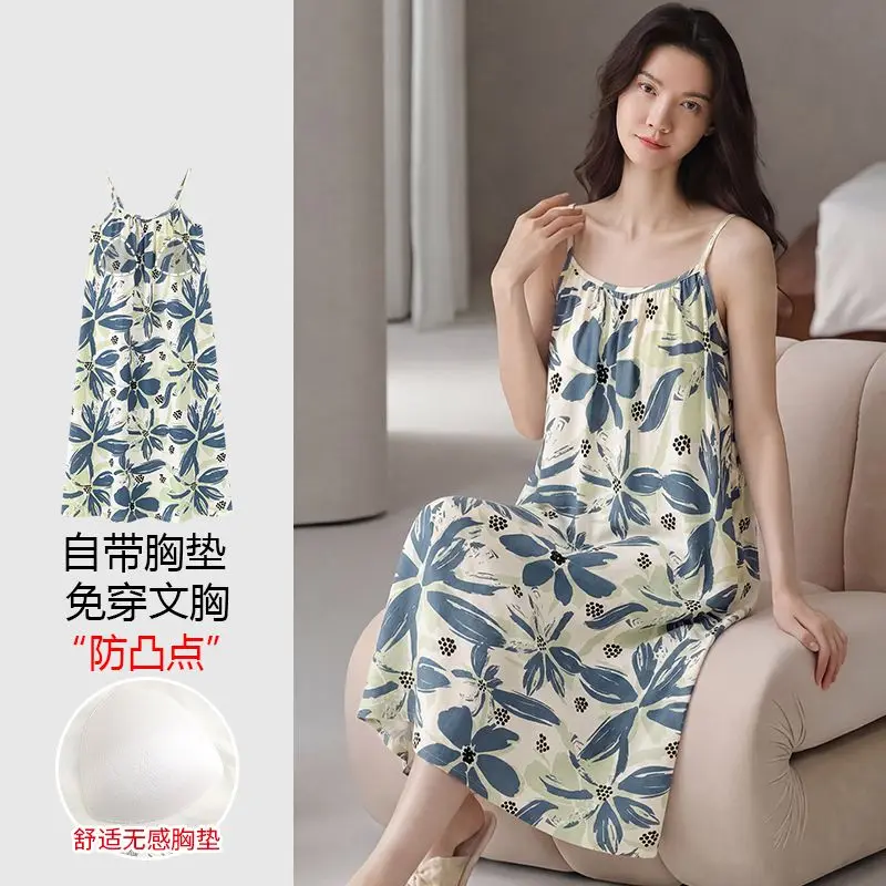 

Летняя сексуальная ночная сорочка 2026 года на тонких бретелях из 100% хлопка для женщин: домашняя одежда, ночная рубашка, пеньюар