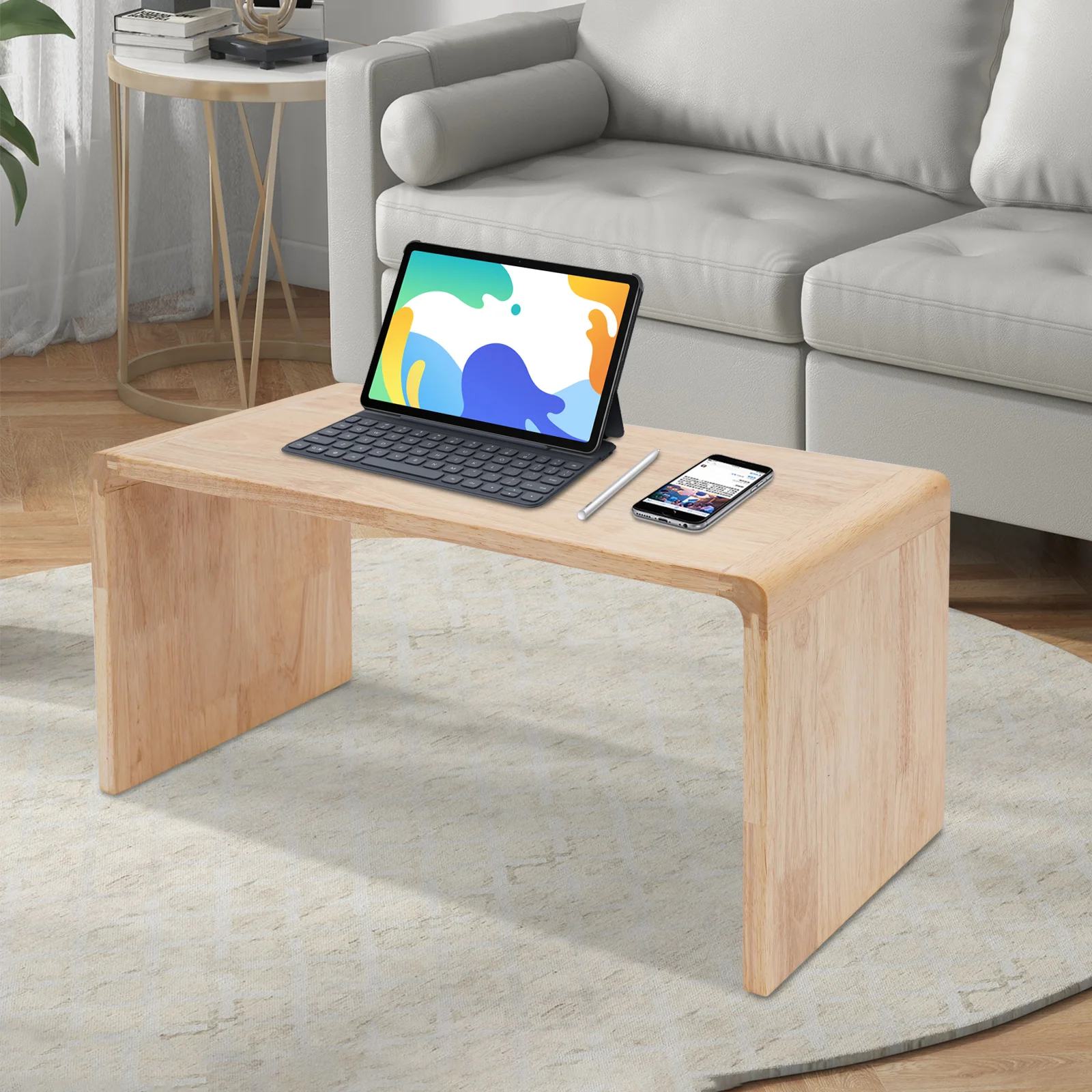 

C-shaped Wooden Sofa, Side Table, Living Room, Bedroom, Small Side Table, No Need to Install Wooden Table