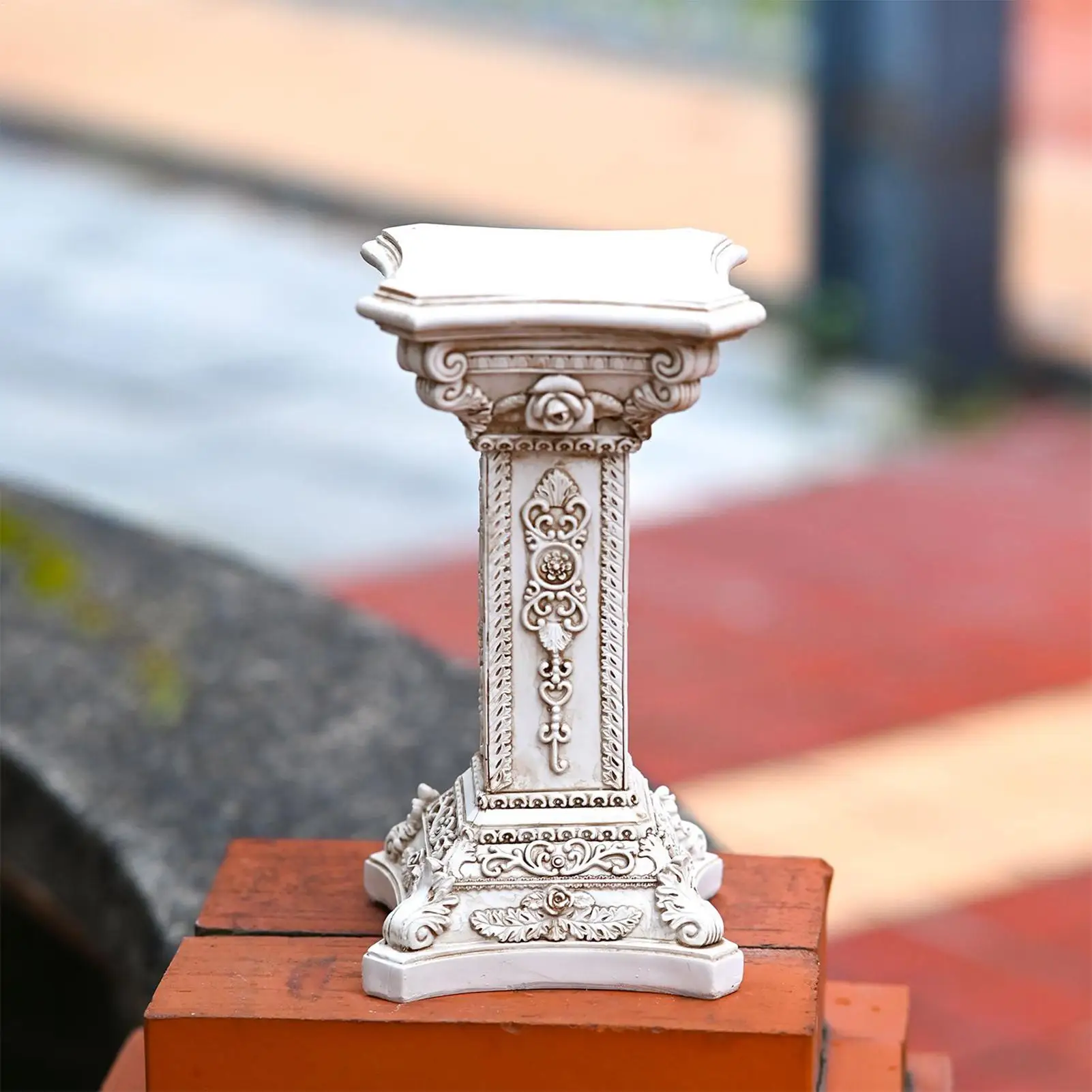 Roman Column Pedestal Roman Pillars For Decoration Resin Sculpture Floral Carving Ornament For Indoor Kitchen Home Garden