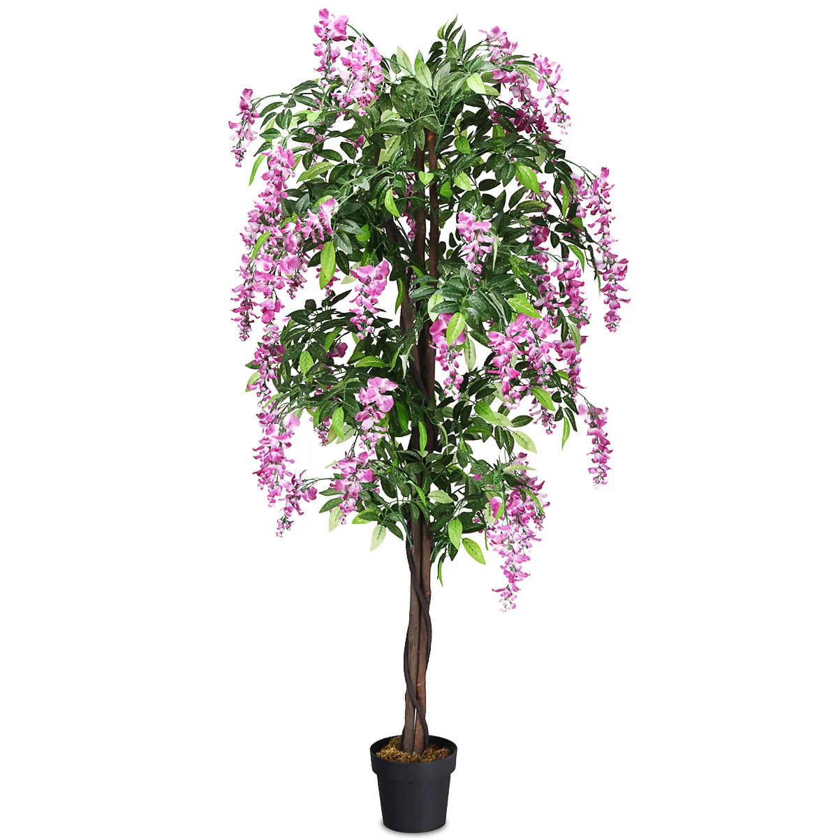 Artificial Tree with Blossoms, Art plant Big in Pot, Room plant with Natural Leaves & 2 Tribes, Artificial Flower plant