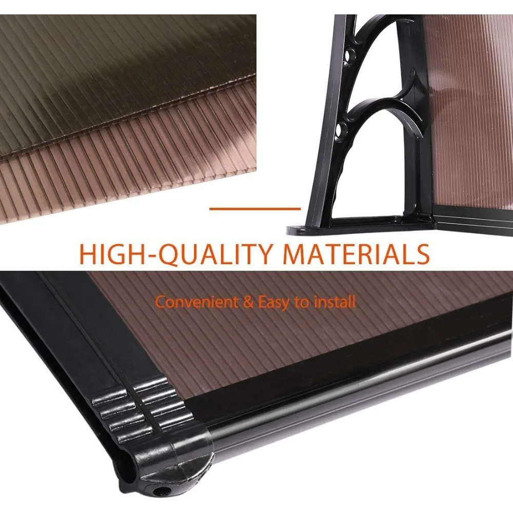 Polycarbonate Window Door Awning Canopy Brown with Black Bracket 40 Inch x 120 Inch