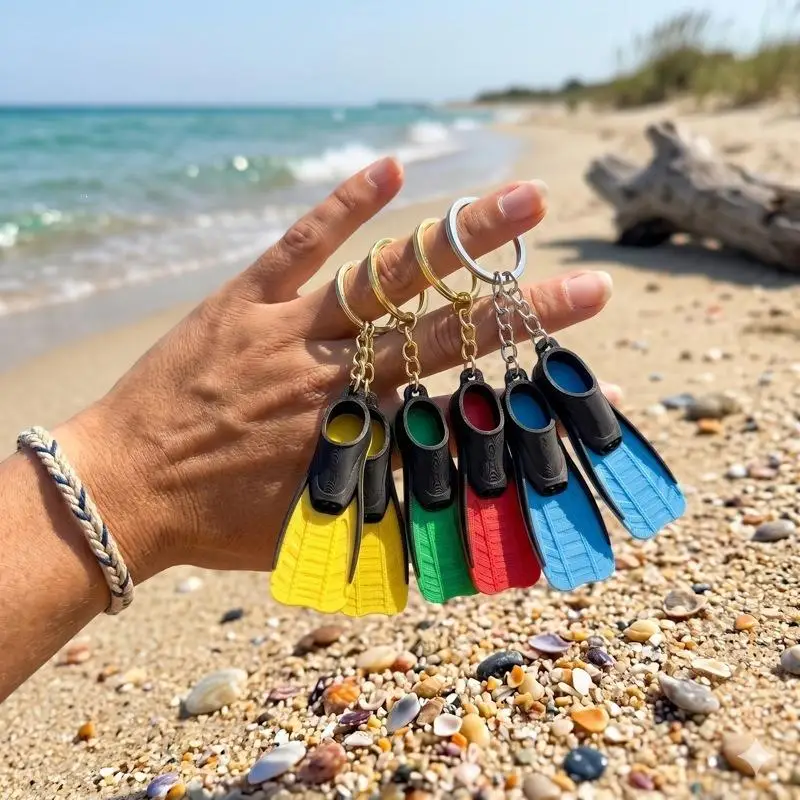 1 Stück 3D-gedruckter Mini-Tauchflossen-Schlüsselanhänger, Taucher-Geschenk, origineller Sommer-Strand-Schwimm-Anhänger für Taschen – Detail 2