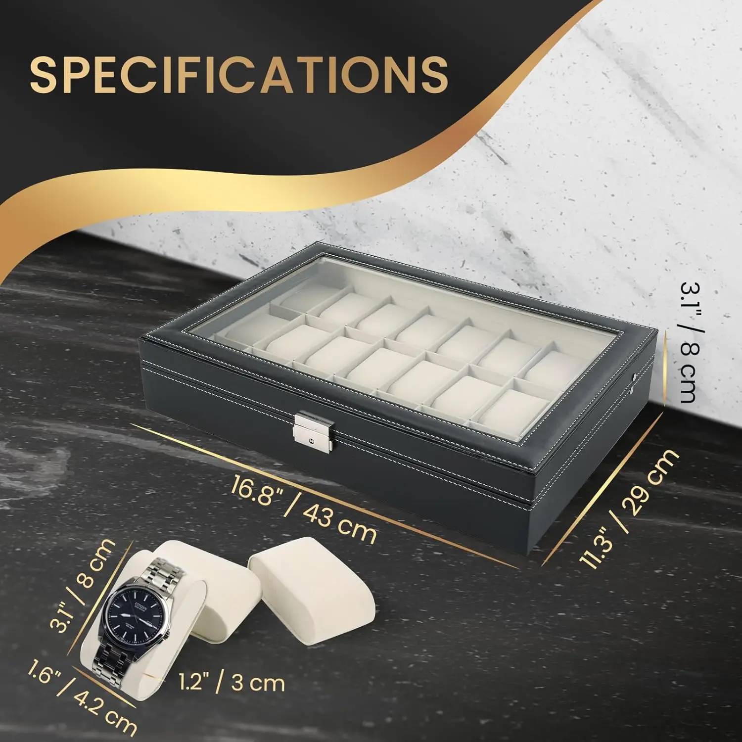 Watch Box 24 Slot Elegant Portable Black Watch Collection Box Case jewelry Men & Women