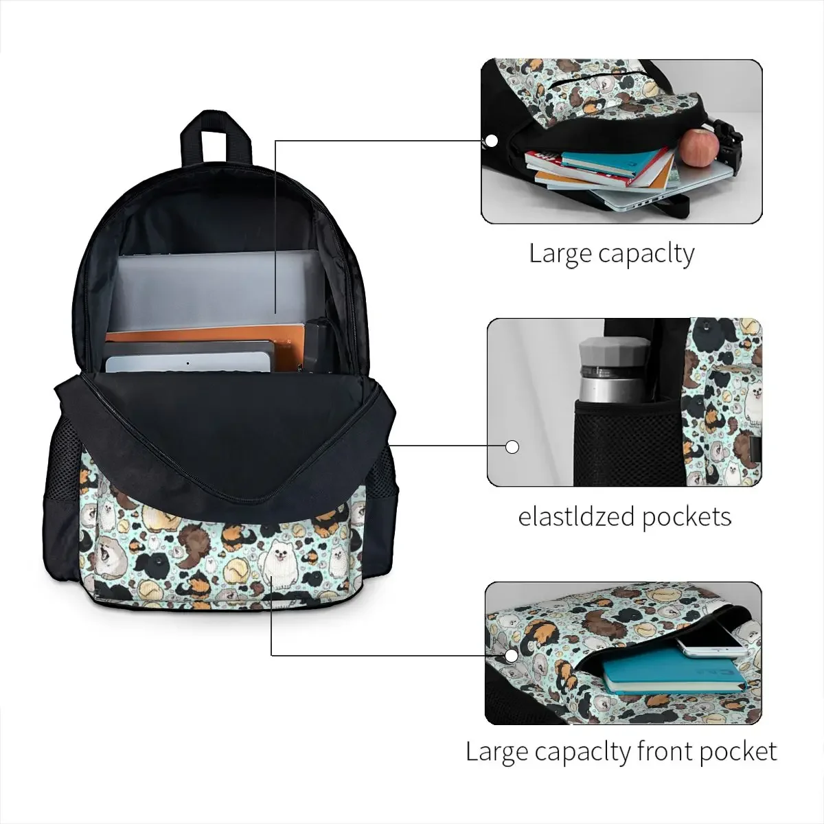 Mochilas para meninos e meninas da Pomerânia, Mochilas escolares infantis, Mochila Infantil dos Desenhos Animados, Bolsa de Ombro para Laptop, Grande Capacidade