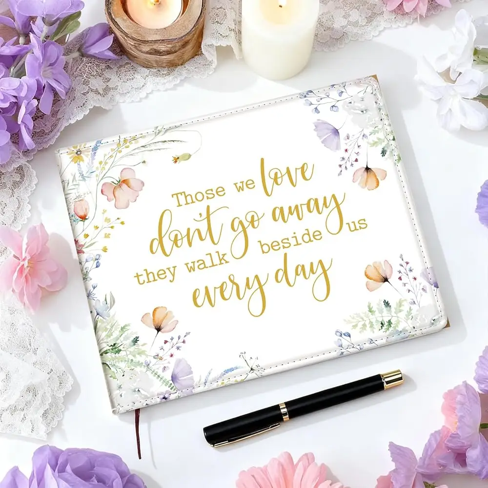 

Funeral Guest Book with Pen Memorial Service Celebration of Life Sign in Book for Funeral Leather Cardinal in Loving Memoria