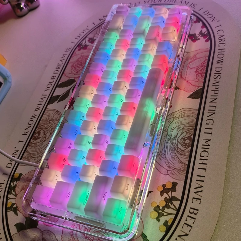 MiFuny White Mist Translucent Keycap Set OEM Profile Side Engraved Letters ABS Material 130-Key Keycaps for Mechanical Keyboard