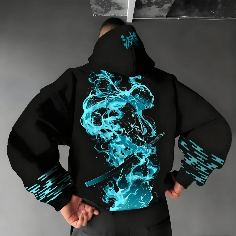 귀멸의 칼날: 키메츠노 야이바 남성 후드티 스웨트셔츠 토미오카 기유 애니메이션 봄 가을 소년 긴팔 부모-자녀 의상