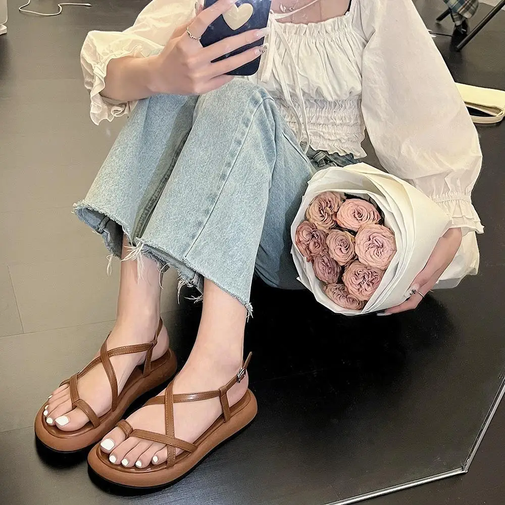 Comfort Shoes for Women Roman Sandals 2022 Summer Buckle Strap Suit Female Beige Soft Clogs Wedge Open Toe Clear Heels Gladiator