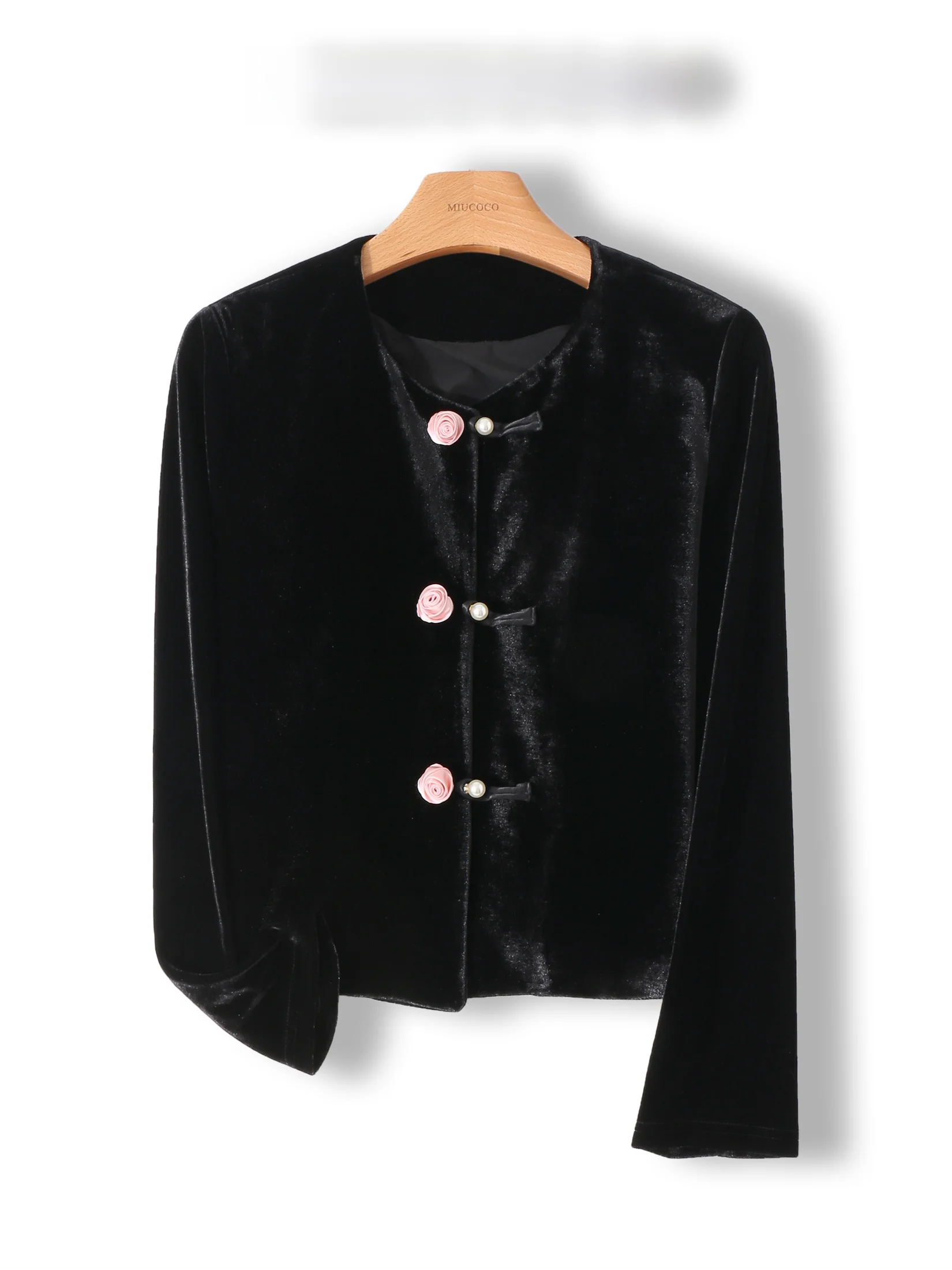 

Elegant Long Sleeve Pearl Button Rose Design Outerwear Top Quality Straight Cut Commute Style European Station Brand Women's ...