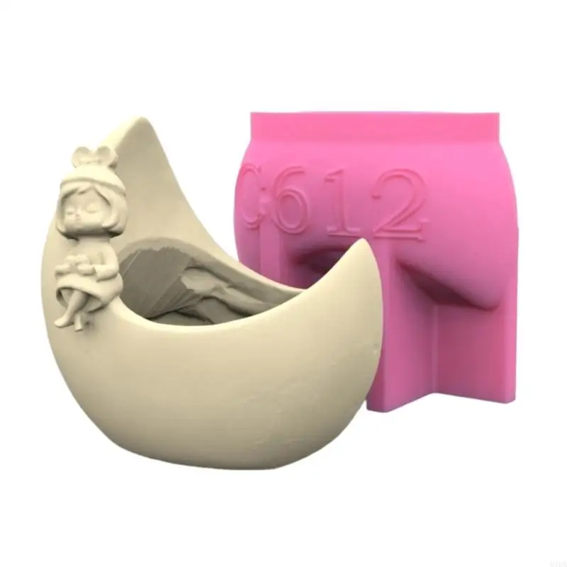 

896A Flower Pots Silicone Mold 3D Moon Girl Vase Concrete Candlestick Resin Mould DIY