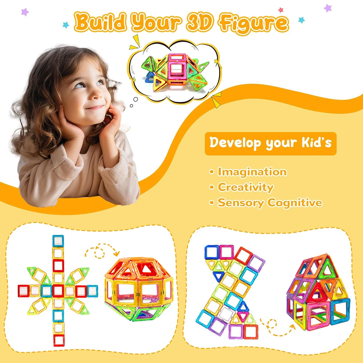 36/56/86 Uds. Juego de bloques de construcción magnéticos 2D/3D STEM juguetes educativos para niños de 3 años + regalos para niñas