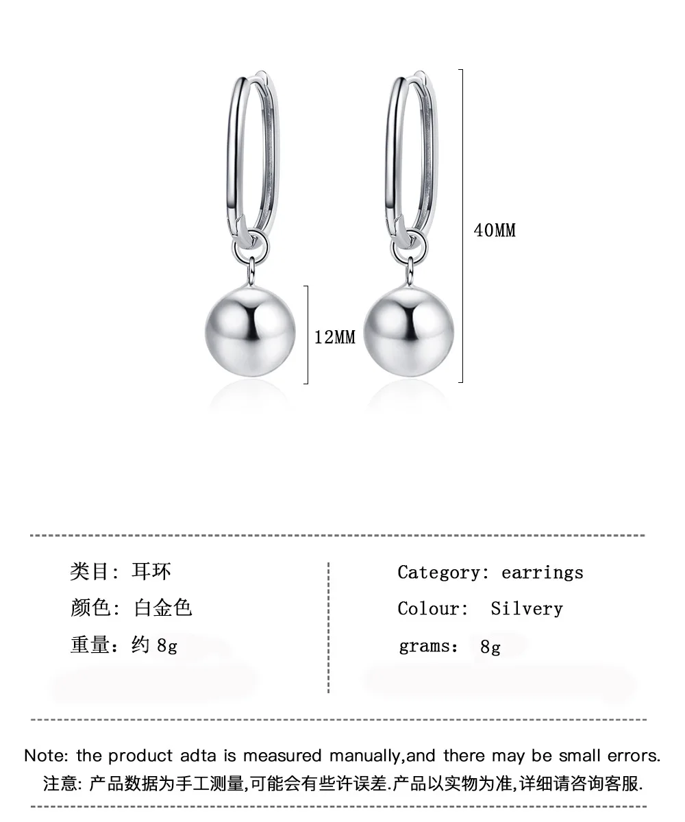 Boucles d'oreilles à aiguille en argent 925 pour femmes, timbre minimaliste, poignées à boule ronde, cerceaux d'oreille amovibles, goutte d'oreille pendante, accessoires de joaillerie fine