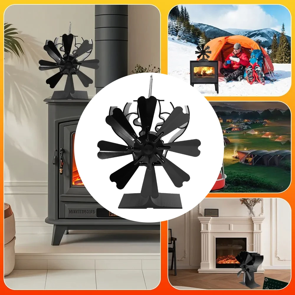 Professional 8-Blades Stove Fan with Heat Powered Operation - Aluminum Alloy Construction for Silent and Efficient Heating