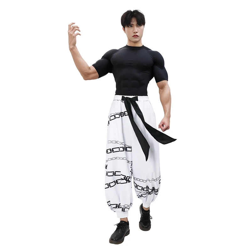 DAZCOS Men Toji Fushiguro Cosplay Anime Printed Chain Pants US Size for Halloween Party Casual Wear Cosplay Pants