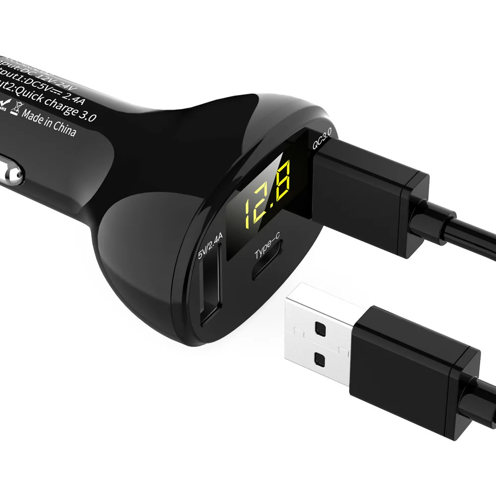 C02 Car Charger Digital Display Car Charger Type-c Charger Voltage Measurement Car Cigarette Lighter QC3.0 Fast Charge