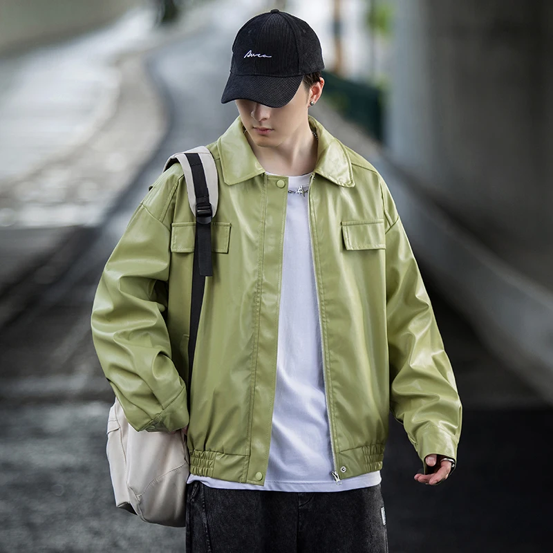 

Мужская кожаная куртка из ПУ-кожи, новинка 2024 года, осенне-весенняя, высококачественная, модная, в американском мотоциклетном стиле, для подростков