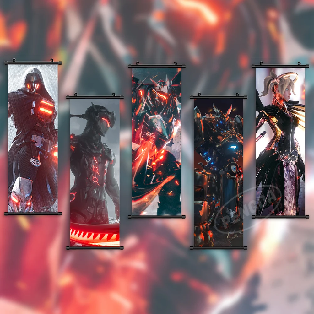 

Wall Art Overwatch Hanging Painting Poster Reaper Canvas Print Shimada Genji Pictures Home Decor Game Scroll Bedside Background