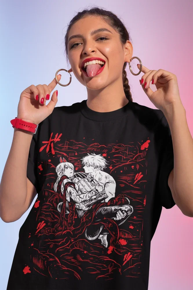 Chainsaw Man T-shirt Nayuta Denji Makima Denji Anime Manga Black Shirt All Size