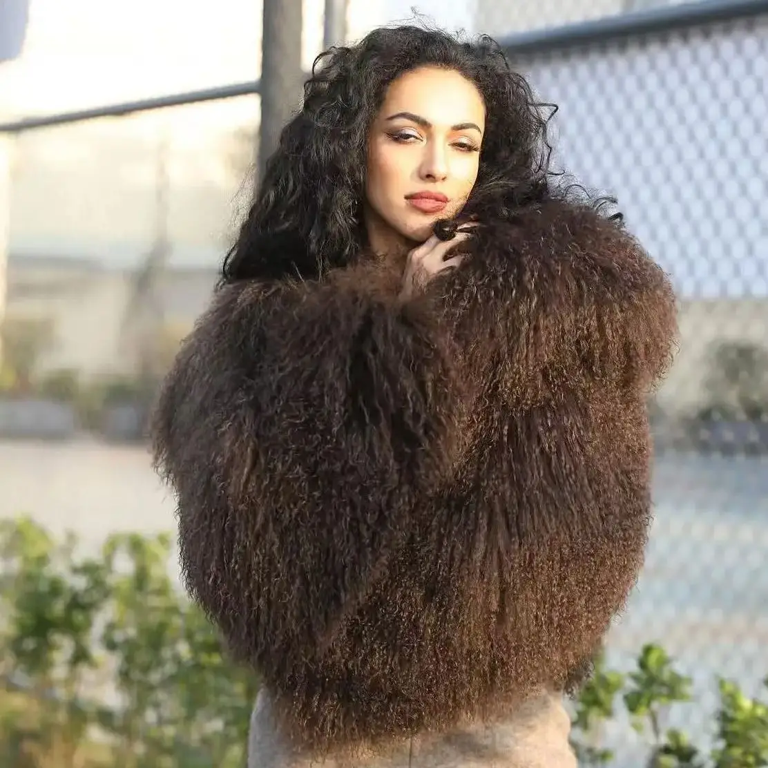 40 سنتيمتر معطف الفرو المنغولي النساء كبيرة بدوره إلى أسفل طوق قصيرة معطف الفرو الحقيقي الشتاء السيدات موضة الدافئة رقيق سترة الإناث الخريف #1