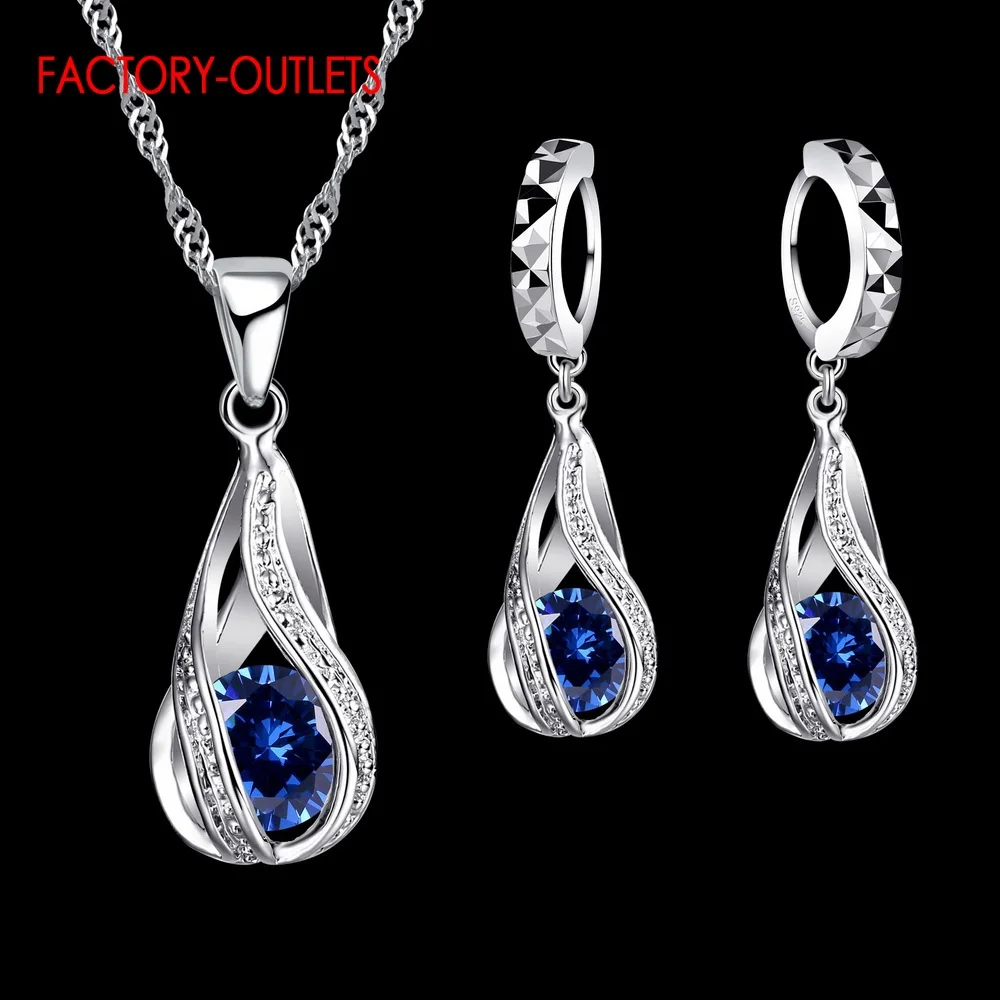 Genuine 925 Sterling Silver Bridal Jewelry Sets Romantic Style Round CZ Crystal Women Girls Engagement Anniversary Wholesale